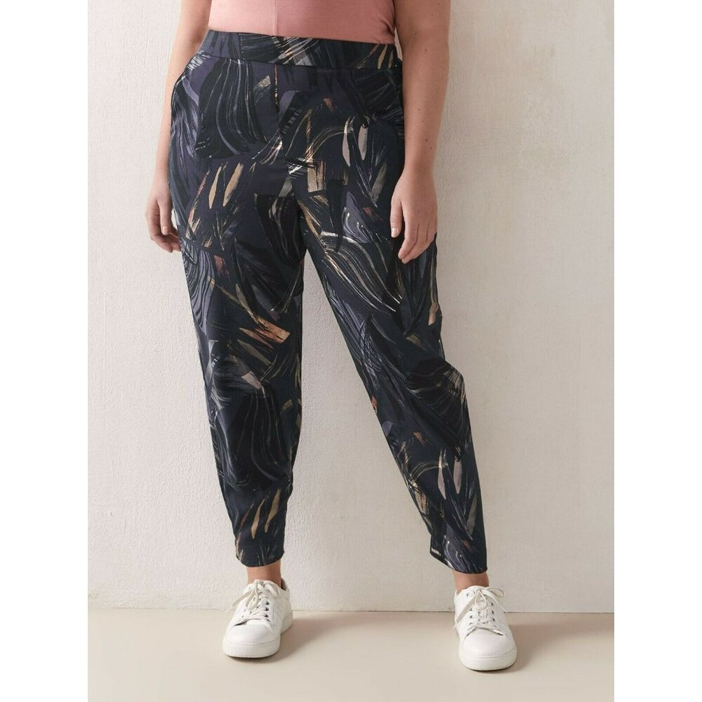 Addition Elle Jogger Pants Plus Size 16 Crepe Navy Blue Printed Pull On